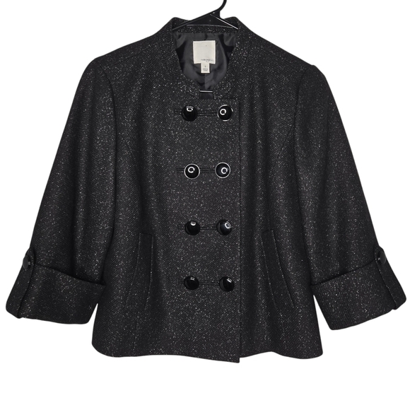 Halogen Women's Virgin Wool Double Breasted Black Silver Blazer Size Small - Picture 1 of 7